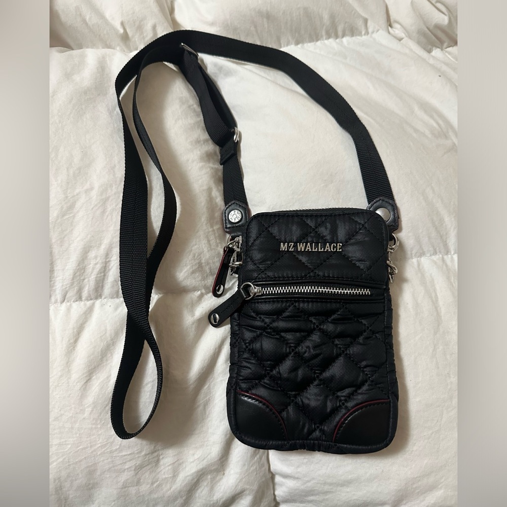 MZ Wallace Black Quilted Mini Crossbody Phone Pouch